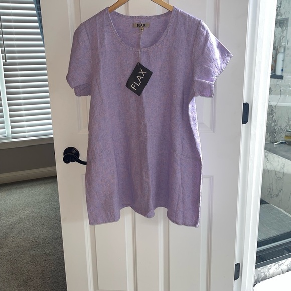 NEW FLAX IRIS Thistle PURPLE Lavender Women's Top TUNIC LONGLINE CREWNECK MEDIUM - Picture 2 of 8